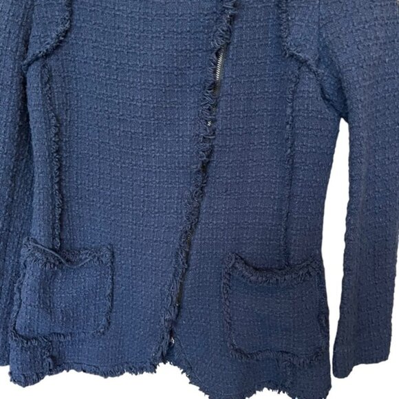 Rebecca Taylor Tweed Fringe Navy Blazer Jacket Women Size 4 - Picture 4 of 6